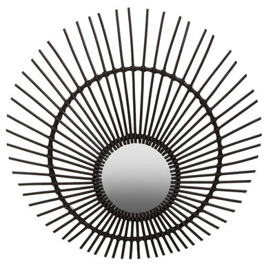 Black Natural Rattan Wall Mirror