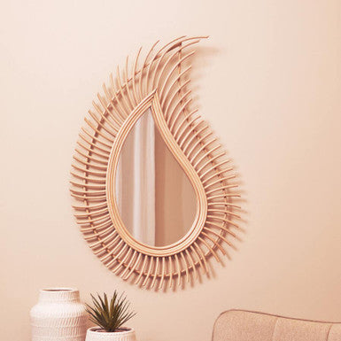 Teardrop Natural Rattan Wall Mirror