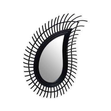 Teardrop Black Natural Rattan Wall Mirror
