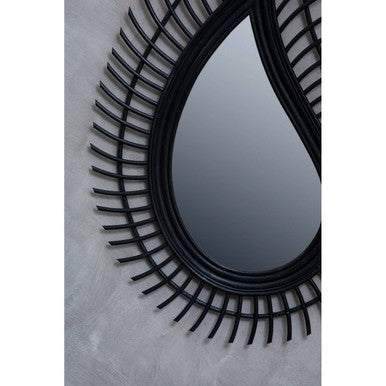 Teardrop Black Natural Rattan Wall Mirror