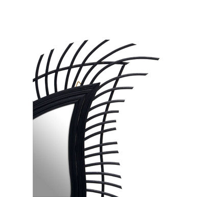 Teardrop Black Natural Rattan Wall Mirror
