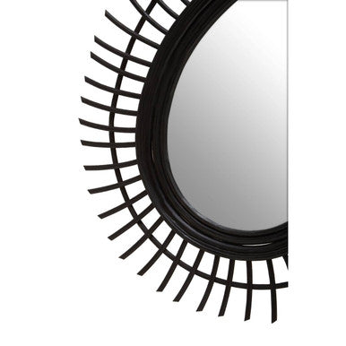 Teardrop Black Natural Rattan Wall Mirror