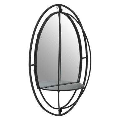 Oval Shelved Black Wall Mirror