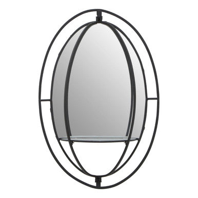 Oval Shelved Black Wall Mirror