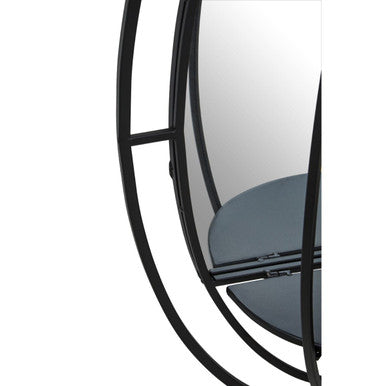 Oval Shelved Black Wall Mirror