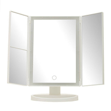 Tri Fold White LED Table Mirror