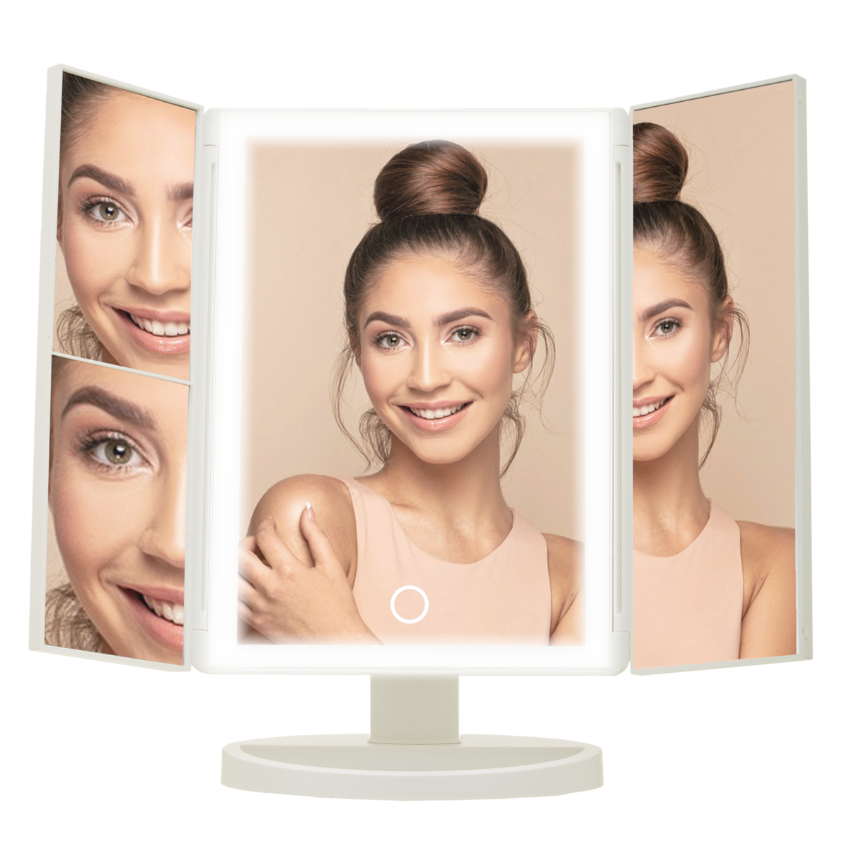 Tri Fold White LED Table Mirror