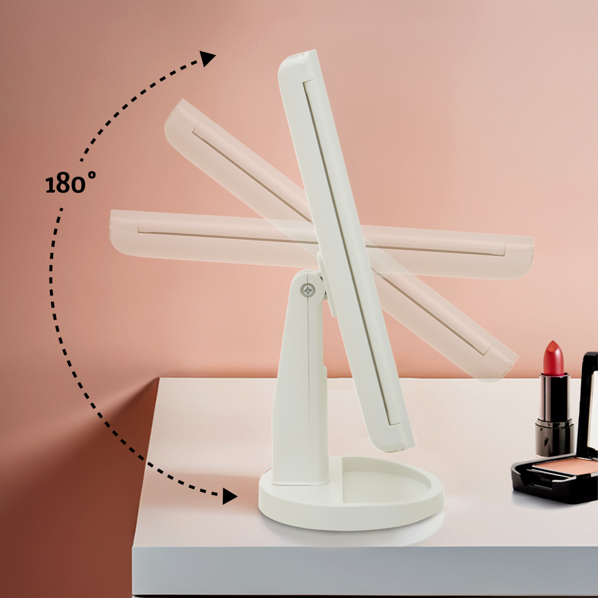 Tri Fold White LED Table Mirror