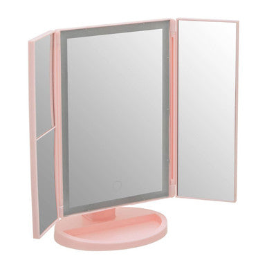 Tri Fold Pink LED Table Mirror