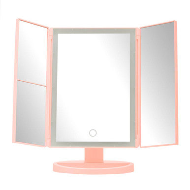 Tri Fold Pink LED Table Mirror