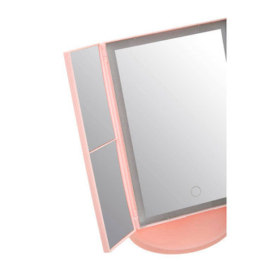 Tri Fold Pink LED Table Mirror