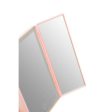 Tri Fold Pink LED Table Mirror