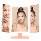 Tri Fold Pink LED Table Mirror