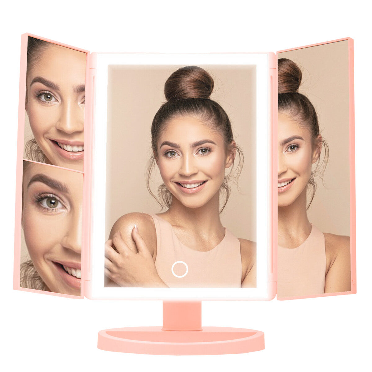 Tri Fold Pink LED Table Mirror