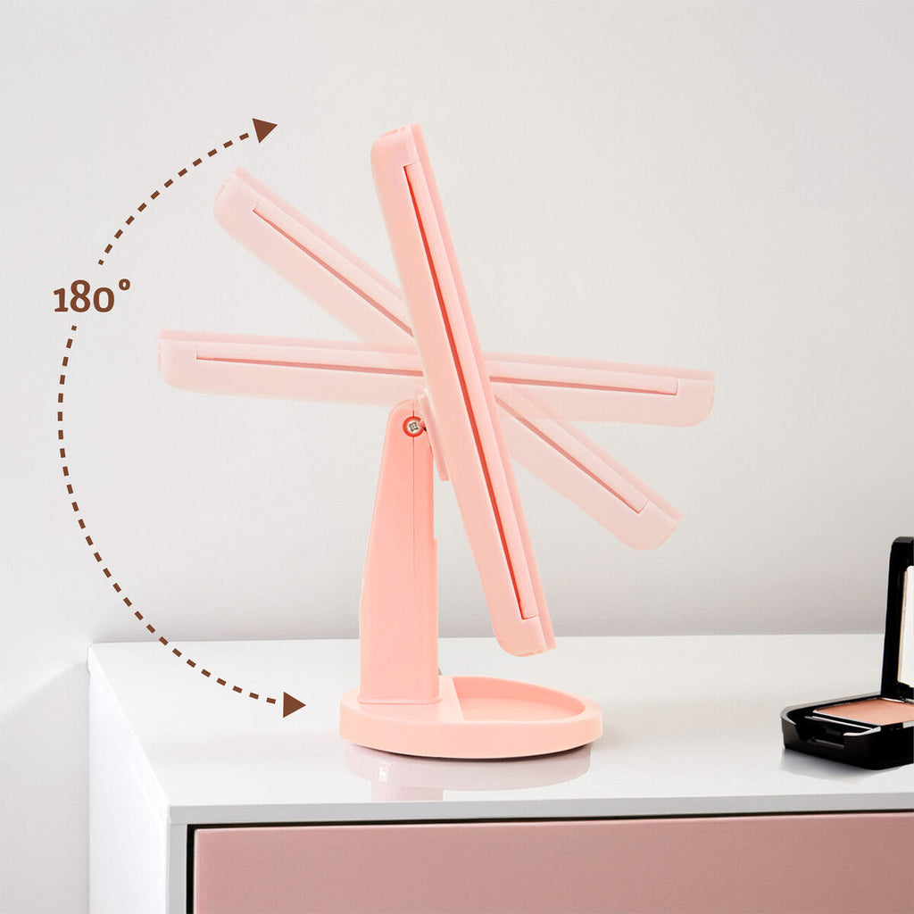Tri Fold Pink LED Table Mirror