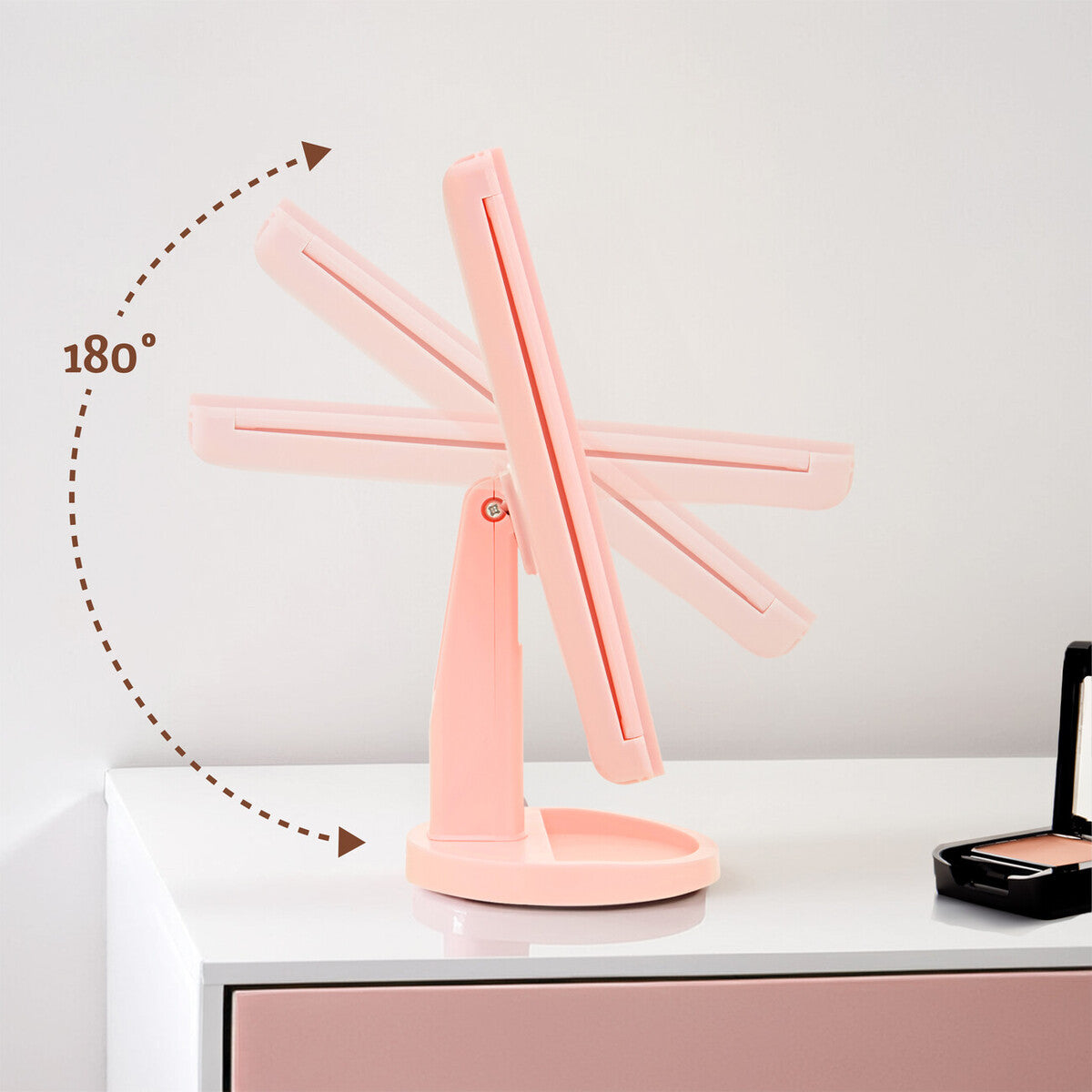 Tri Fold Pink LED Table Mirror