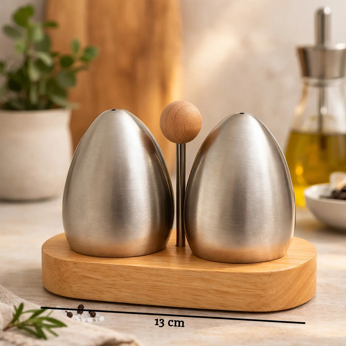 Stainless Steel and Rubberwood Salt Pepper Shakers