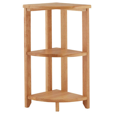 Three Tier Tropical Hevea Wood Corner Shelf Unit
