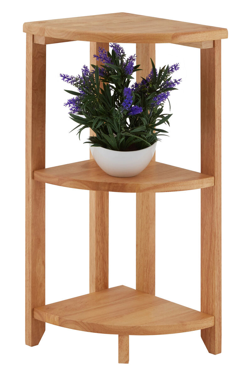 Three Tier Tropical Hevea Wood Corner Shelf Unit