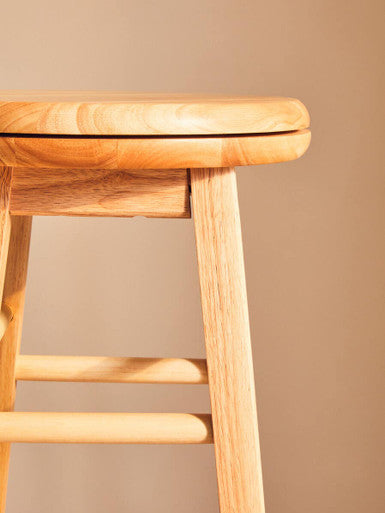 Natural Tropical Hevea Wood Revolving Kitchen or Bar Stool