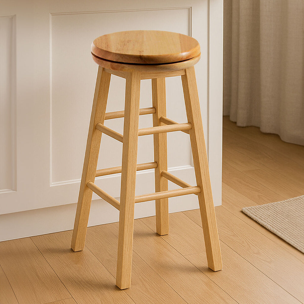 Natural Tropical Hevea Wood Revolving Kitchen or Bar Stool