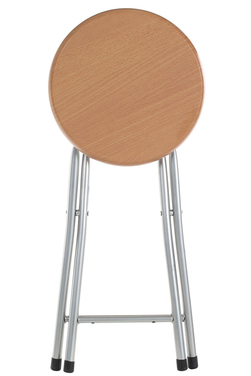 Silver Wood Veneer Stool with Folding Design