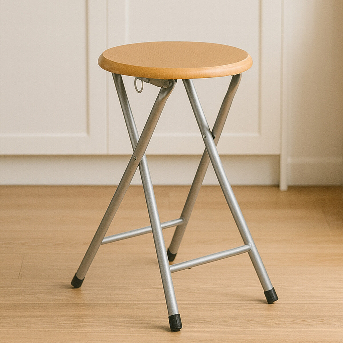 Silver Wood Veneer Stool with Folding Design