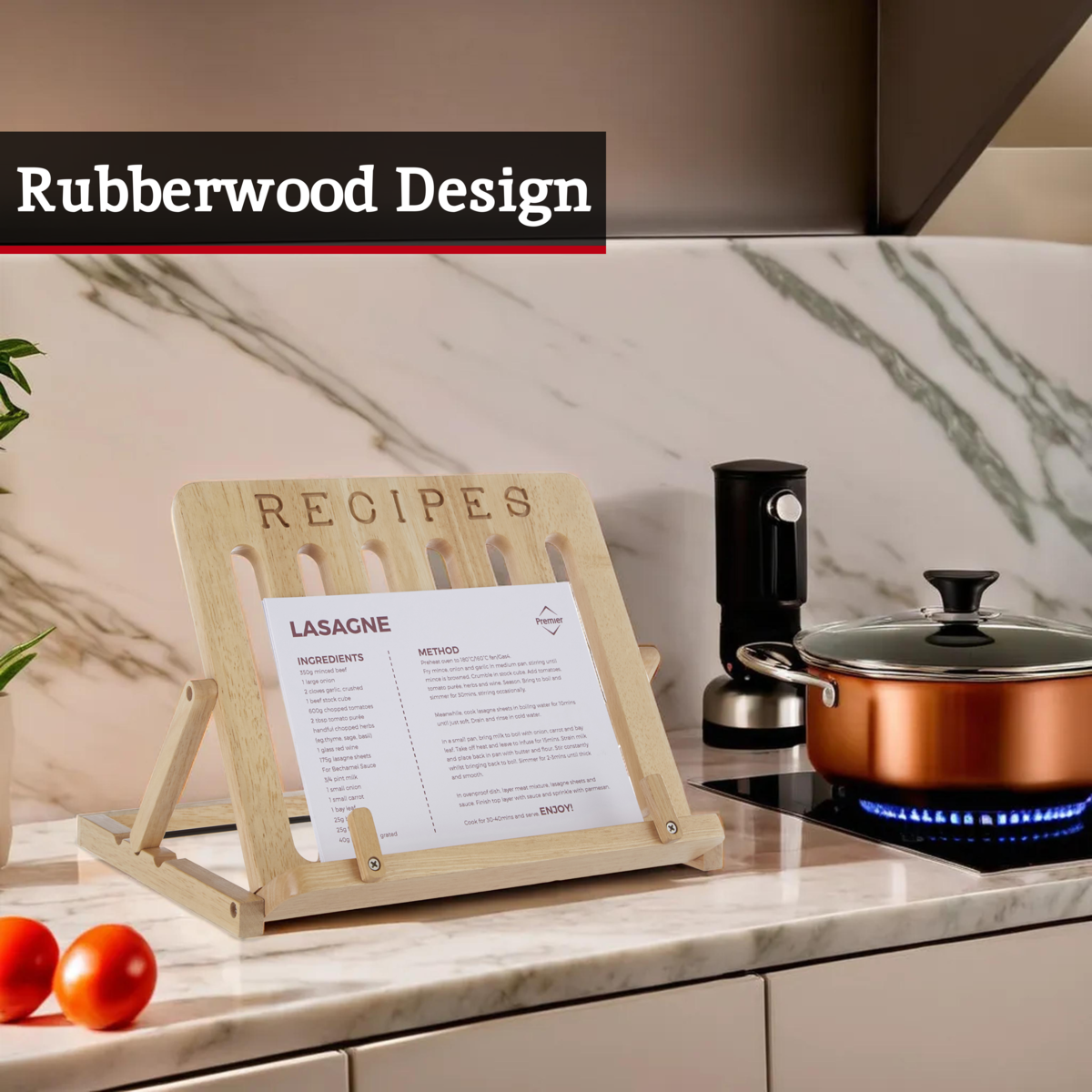 Tropical Hevea Wood Cookbook Stand