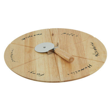 Rubberwood Pizza Board Set with Cutter