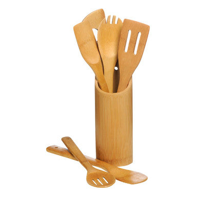 Aleki Natural Bamboo 6 Piece Kitchen Tool Set with Holder