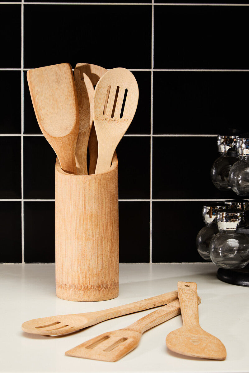 Aleki Natural Bamboo 6 Piece Kitchen Tool Set with Holder