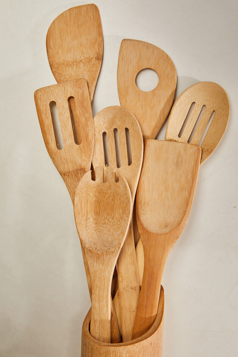 Aleki Natural Bamboo 6 Piece Kitchen Tool Set with Holder