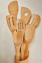 Aleki Natural Bamboo 6 Piece Kitchen Tool Set with Holder