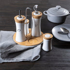 4 Piece Bamboo and Ceramic Condiment Set