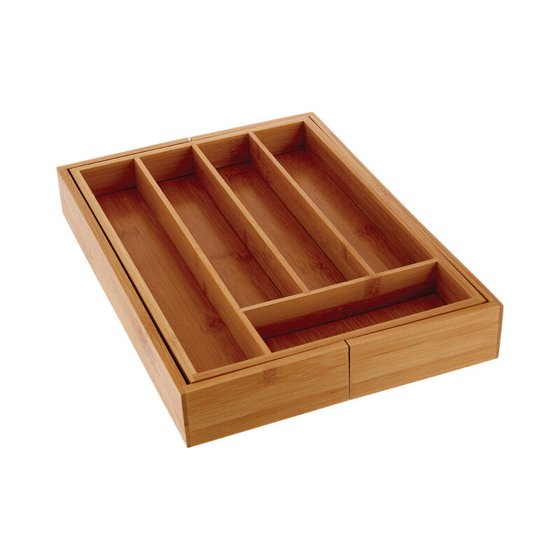 Natural Bamboo Small Expandable Cutlery Tray with 5 Compartments