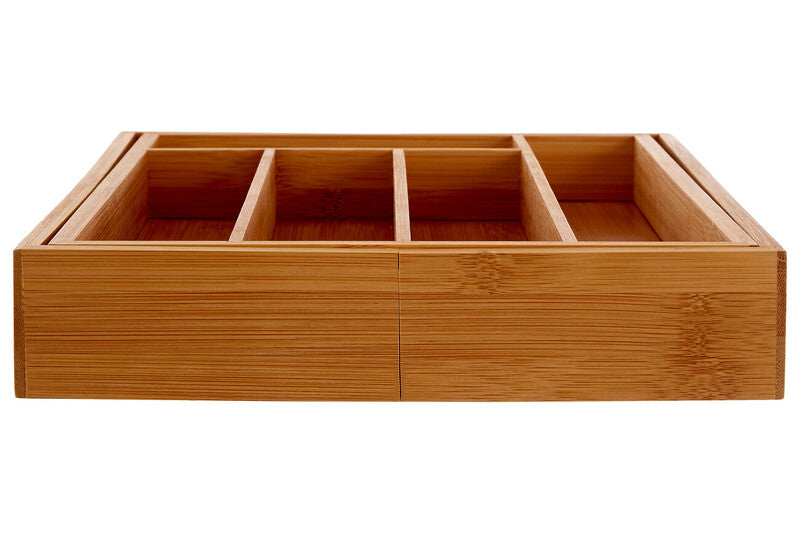Natural Bamboo Small Expandable Cutlery Tray with 5 Compartments