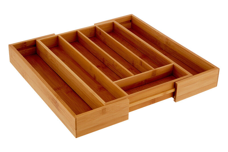 Natural Bamboo Small Expandable Cutlery Tray with 5 Compartments