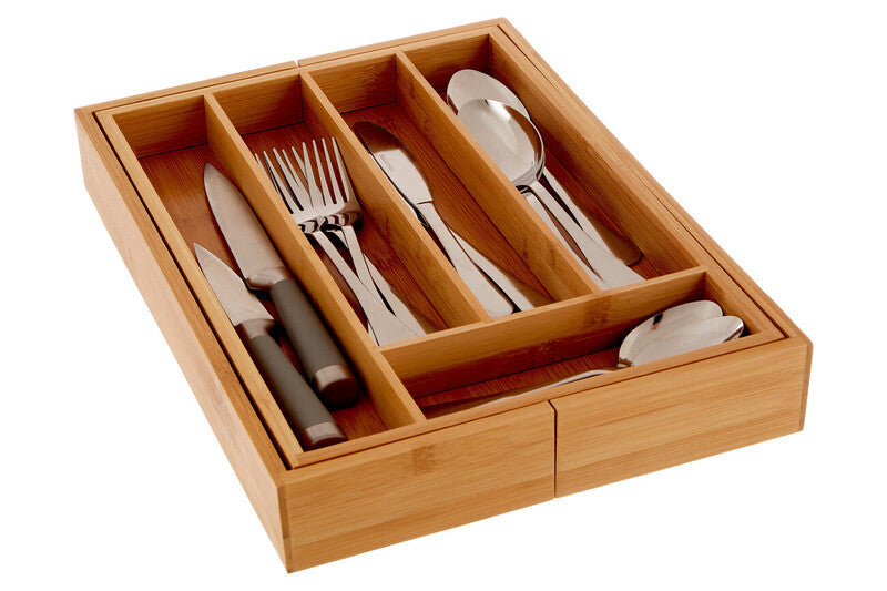 Natural Bamboo Small Expandable Cutlery Tray with 5 Compartments