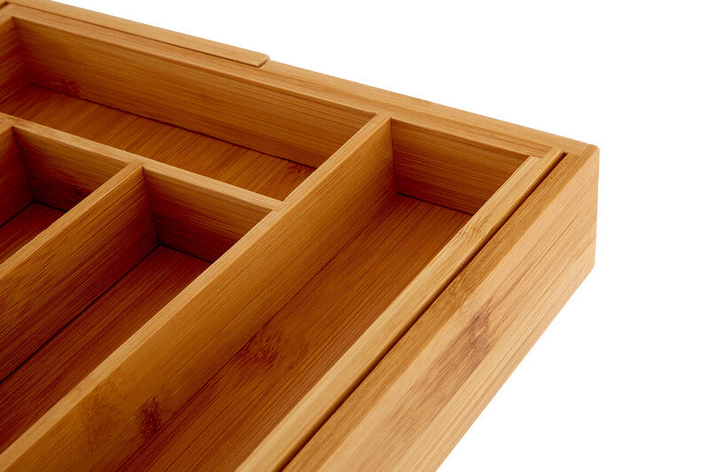 Natural Bamboo Small Expandable Cutlery Tray with 5 Compartments