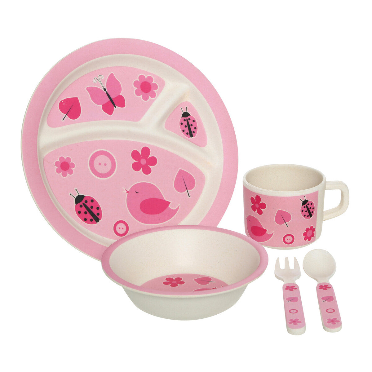Kids 5 Piece Pink Bamboo Dinner Set