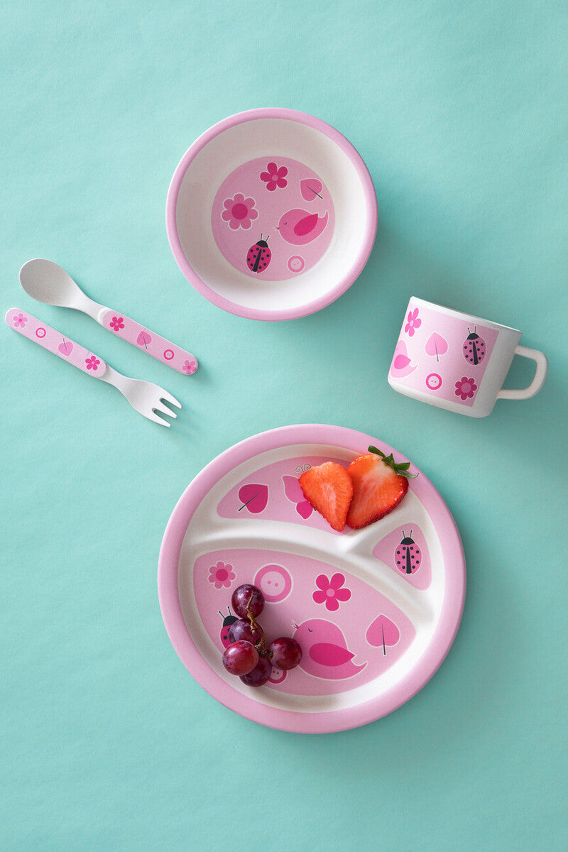 Kids 5 Piece Pink Bamboo Dinner Set