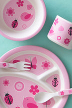 Kids 5 Piece Pink Bamboo Dinner Set
