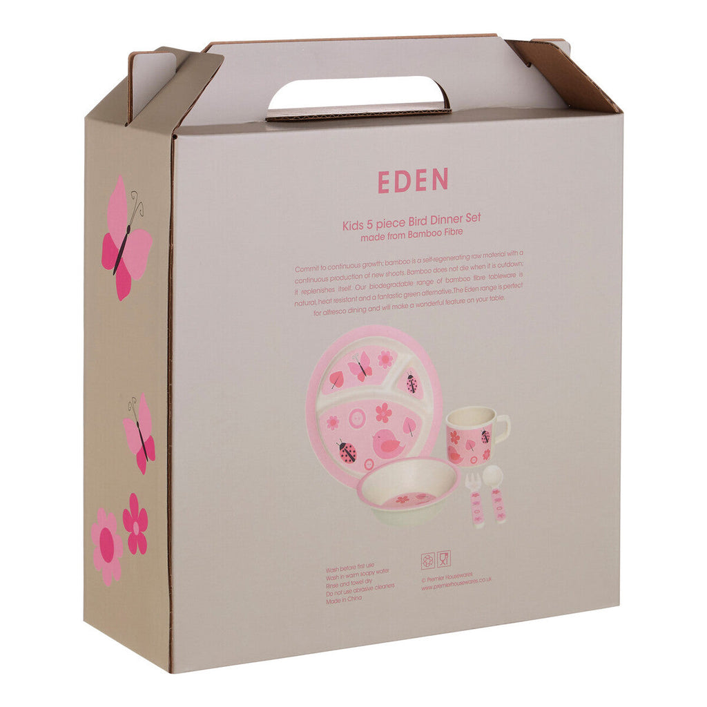 Kids 5 Piece Pink Bamboo Dinner Set