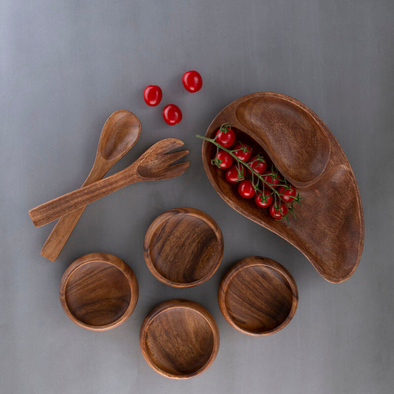 Acacia Two Section Bean Shaped Dish