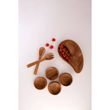 Acacia Two Section Bean Shaped Dish