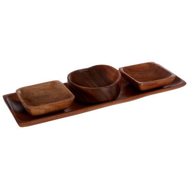 Acacia Wood 3 Piece Serving Dish Set with Tray