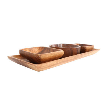 Acacia Wood 3 Piece Serving Dish Set with Tray
