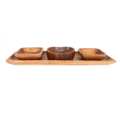 Acacia Wood 3 Piece Serving Dish Set with Tray