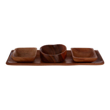 Acacia Wood 3 Piece Serving Dish Set with Tray