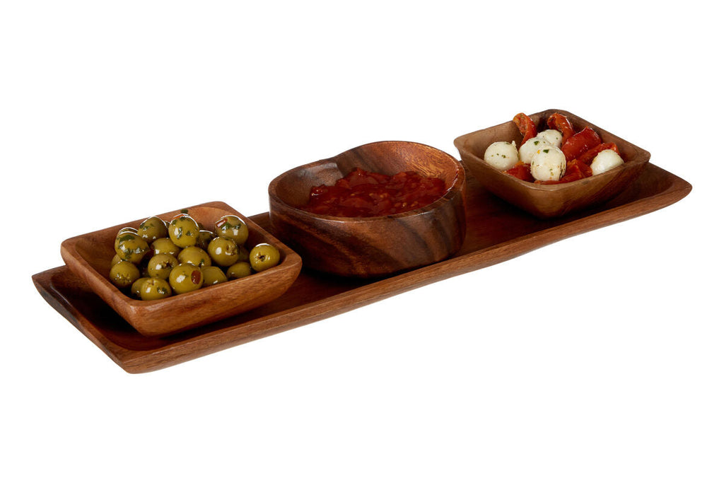 Acacia Wood 3 Piece Serving Dish Set with Tray